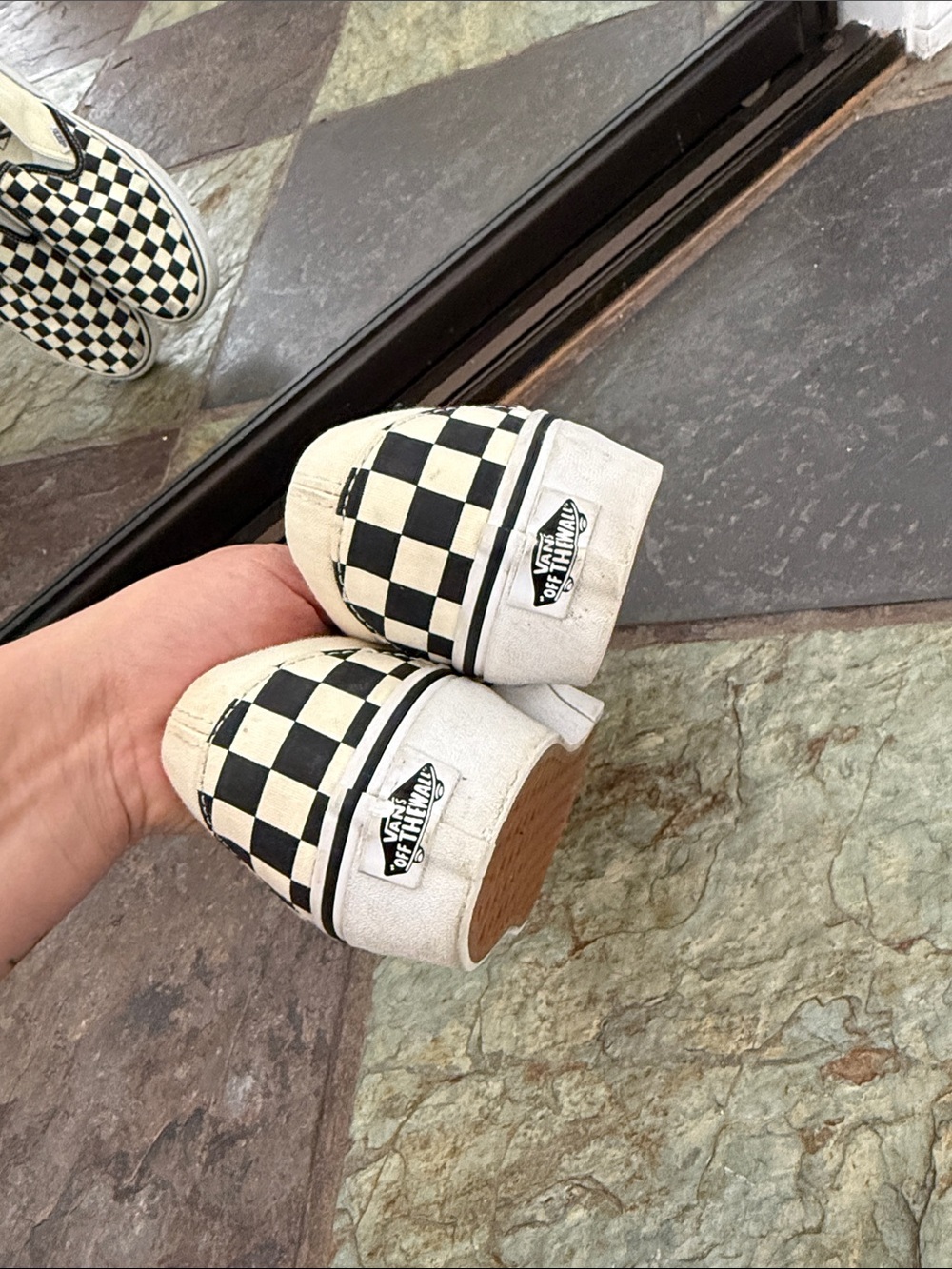 Platform Vans Slip-On Checkerboard Sneakers - Black & White Womens 8.5 - Picture 4 of 6